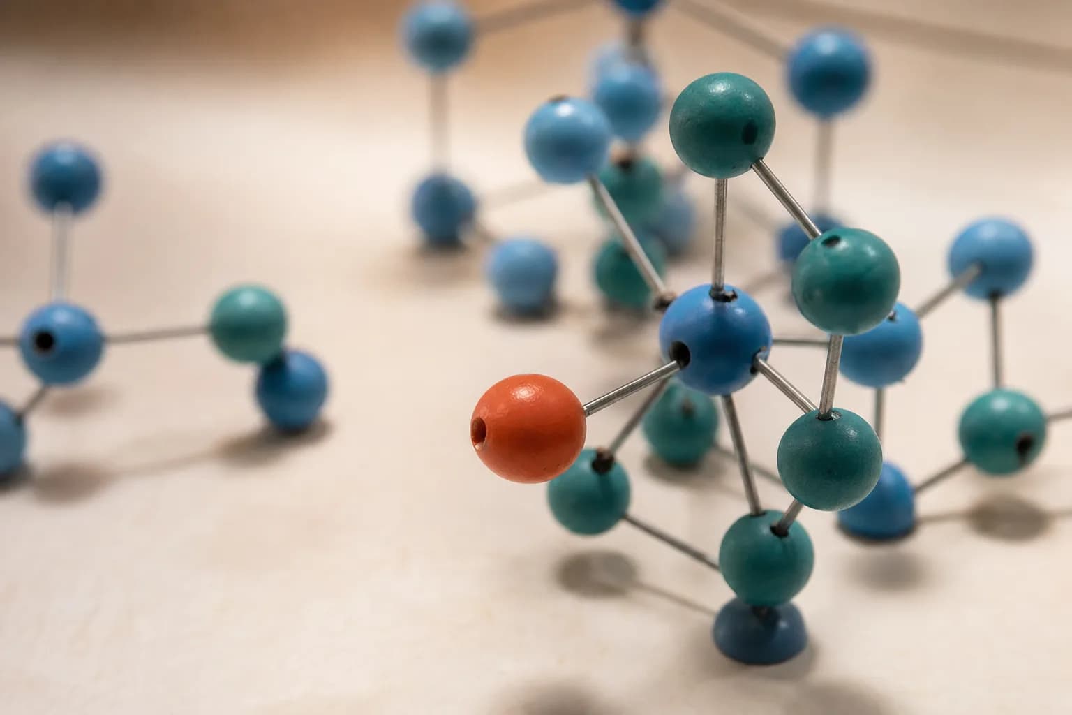 Molecular model on a clean surface showing precise targeting between spheres