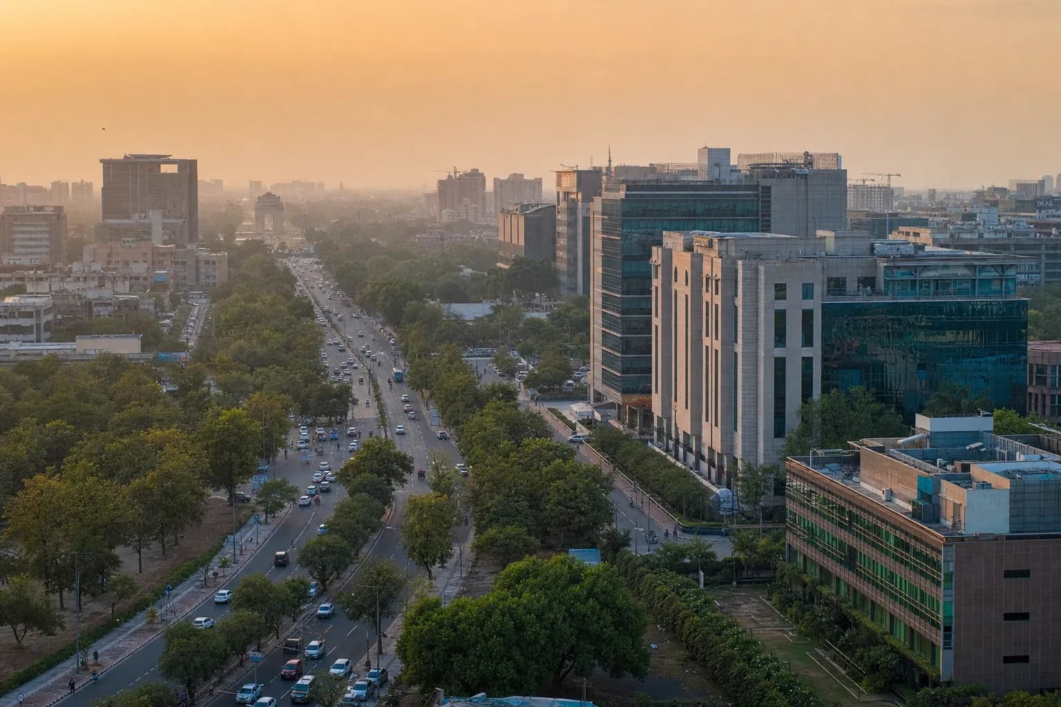 Aerial view of an Indian city at golden hour - the destination patients travel to from 22+ countries for advanced Lutetium therapy